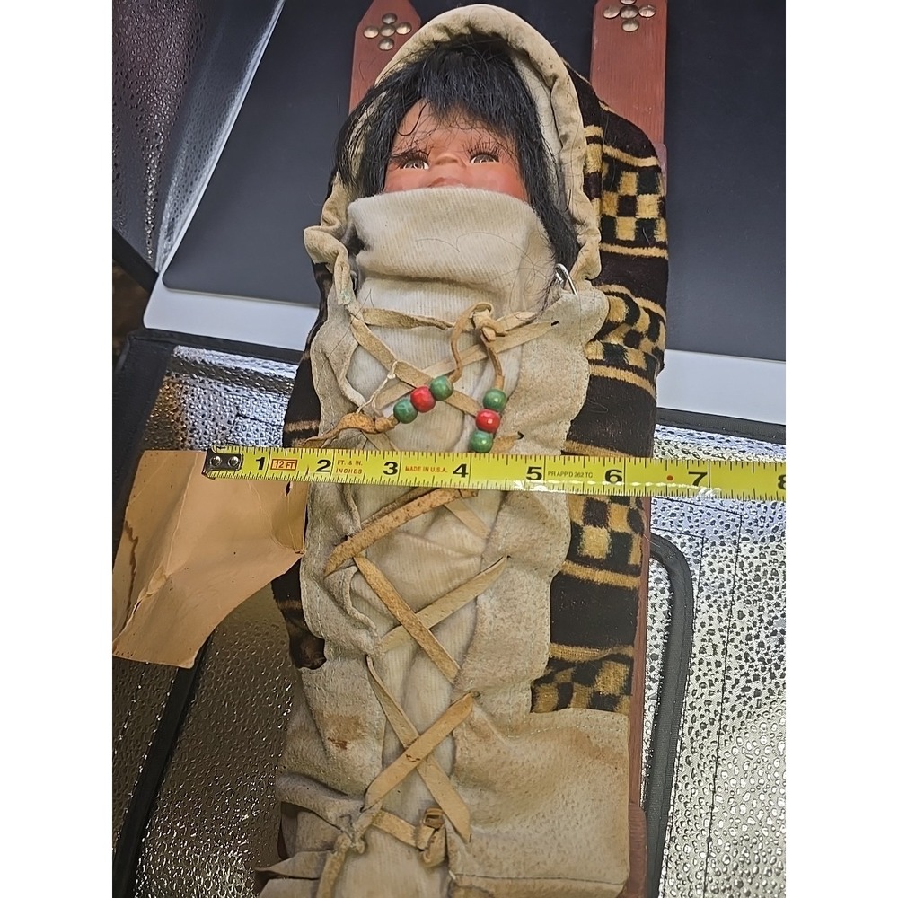 Vintage Porcelain Native American Angels Doll Swaddled On Sled  "Used" - Picture 7 of 7